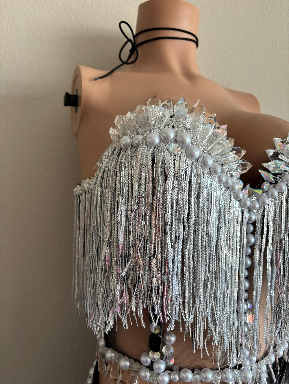Iridescent Crystal & Pearl Fringe Corset And Skirt Set